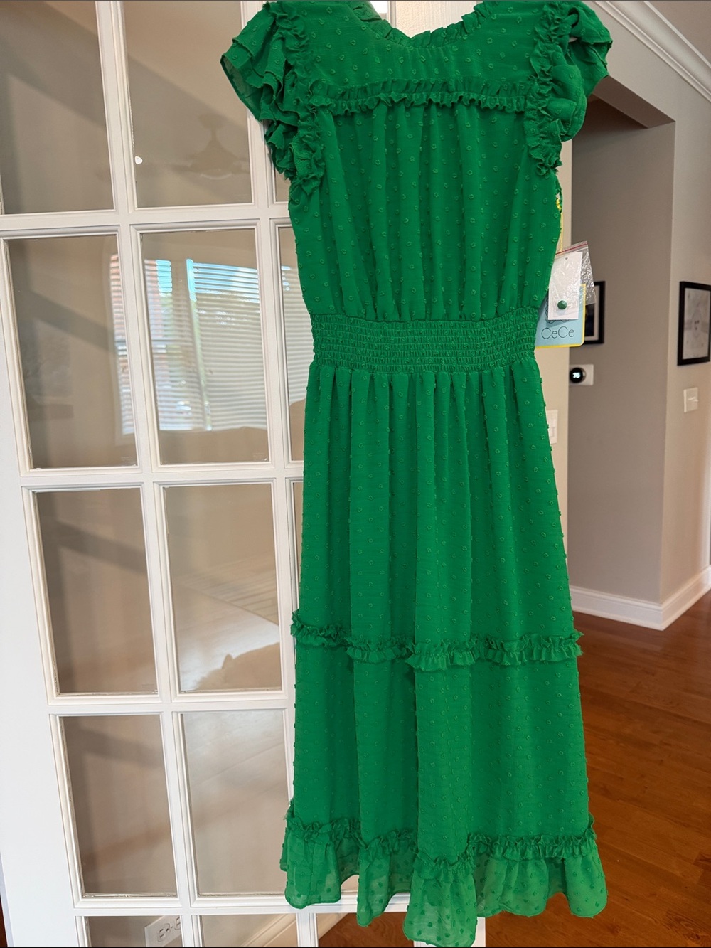 CeCe Green Ruffle-Tiered Maxi Dress